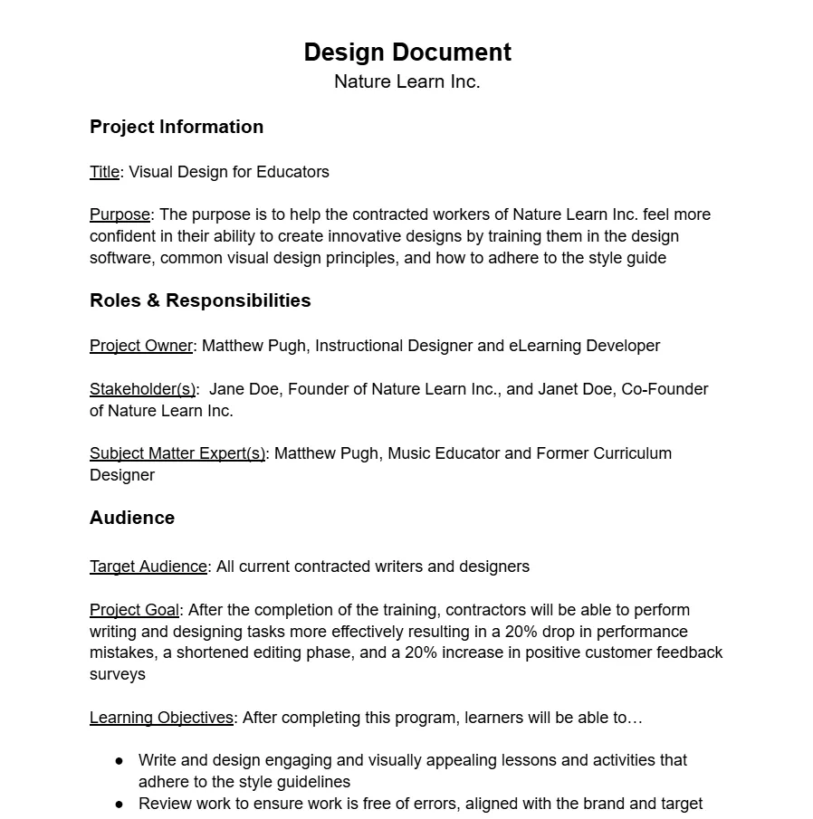 screenshot of design documents